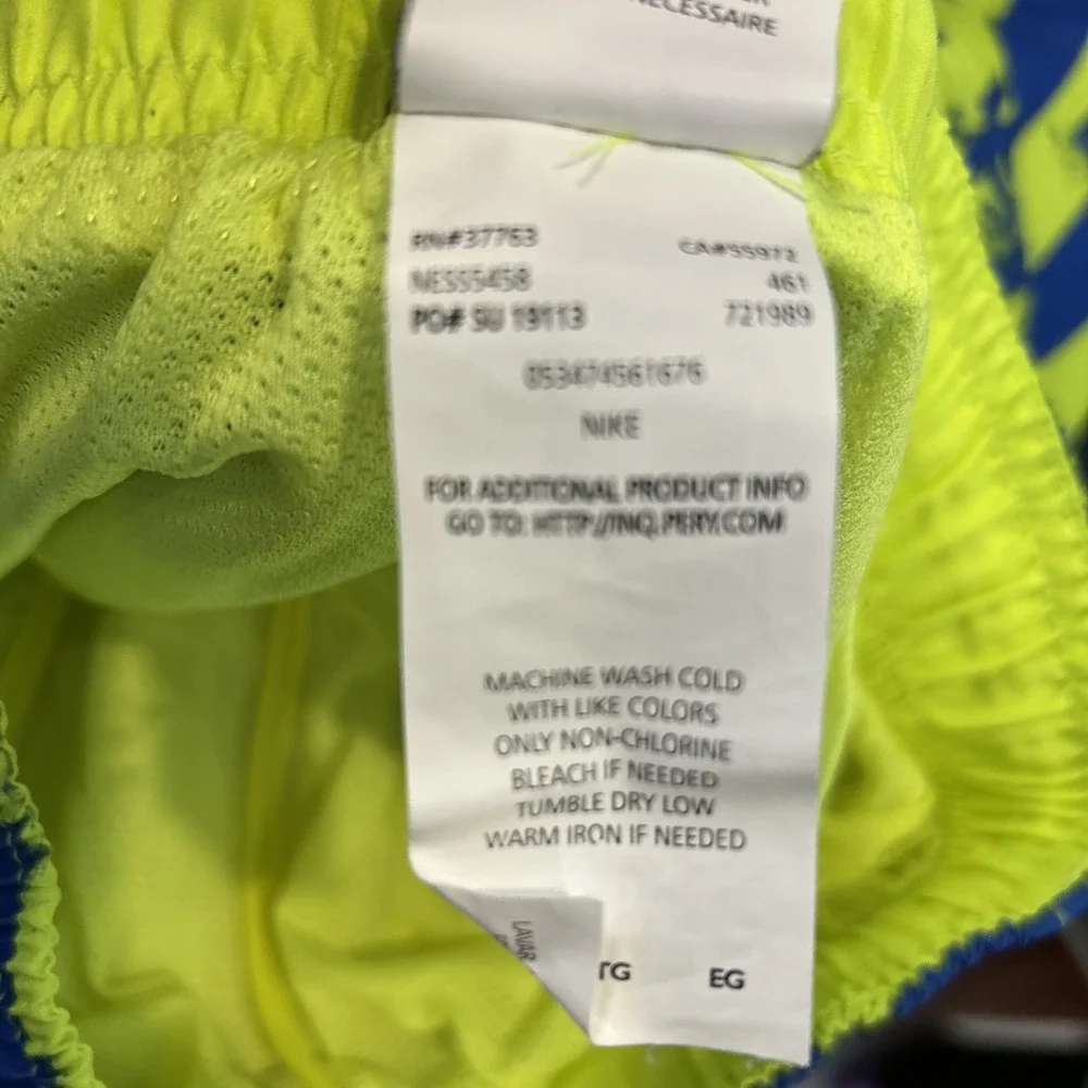 Nike Swim Shorts Boys XL Blue Yellow Striped Lined Drawstring Quick Dry 721989